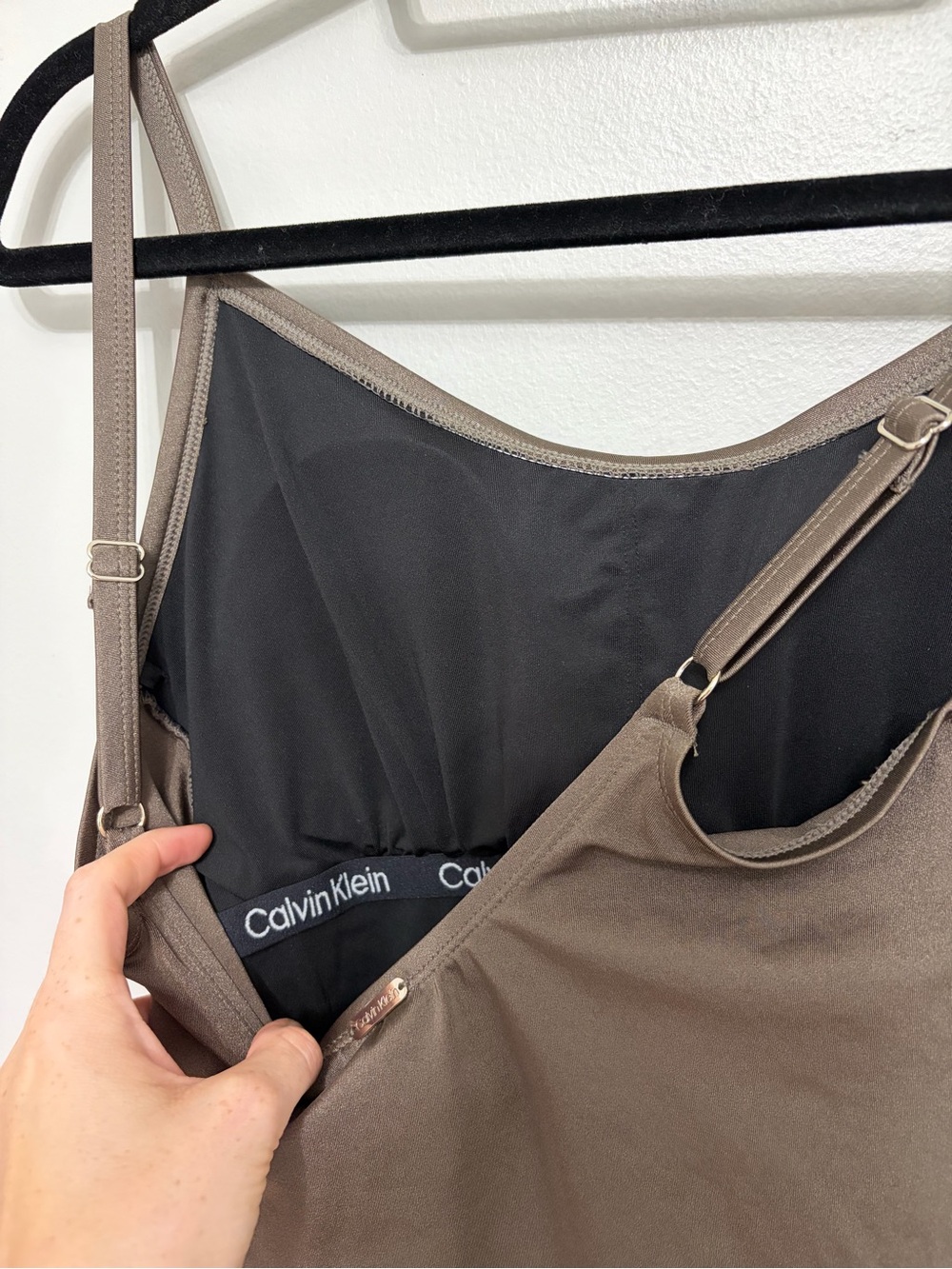Calvin Klein Swim Ruched Side One Piece Swimsuit in Bronze Shimmer - Size 10 - Picture 8 of 8